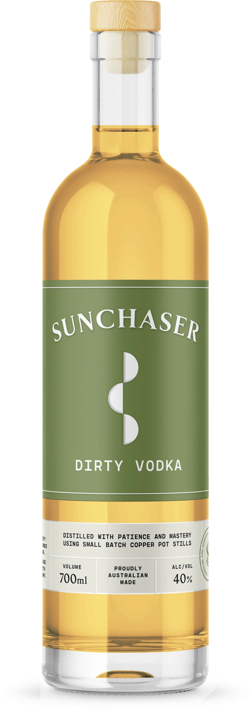 A bottle of Sunchaser Dirty Vodka